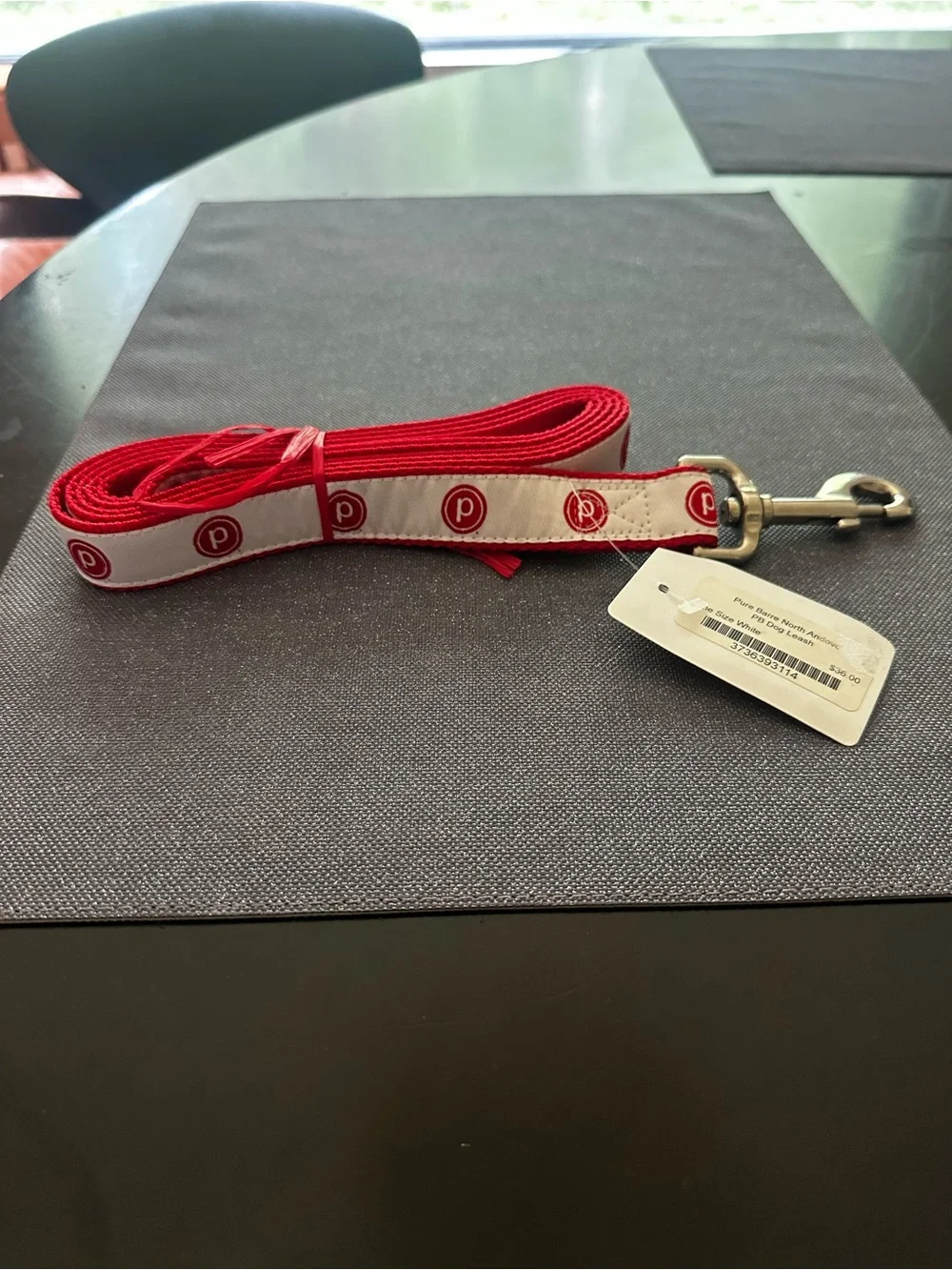 Pure Barre Red and White Dog Leash with Logo